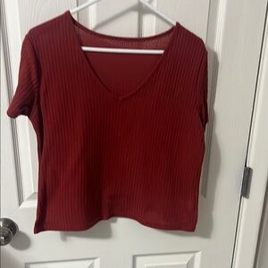 SHEIN Red Ribbed Fitted Short Sleeve T-Shirt